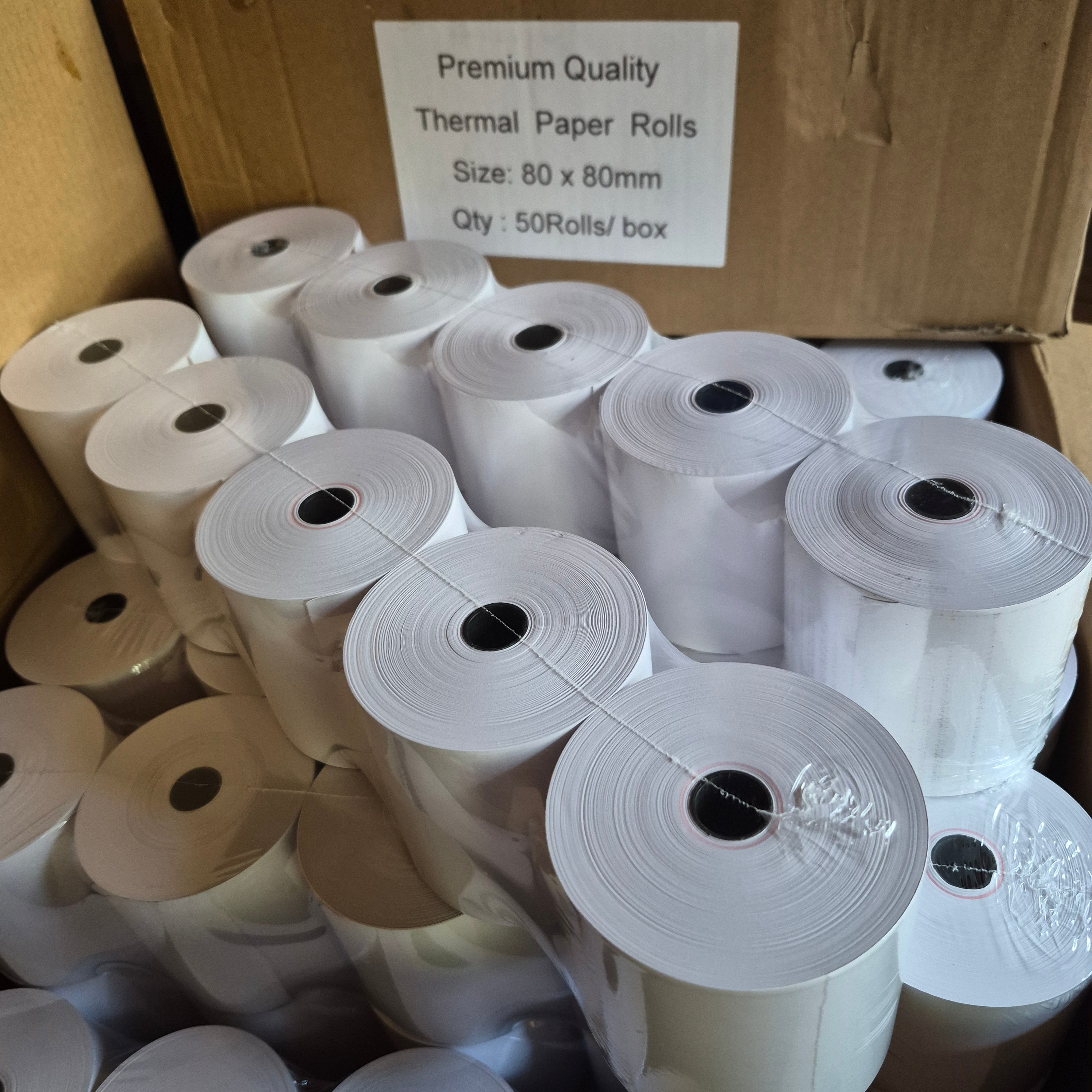 50 stuks DutchRoll 70 gsm Thermische Kassarollen 80x80x12 mm – Geschikt voor kassasystemen